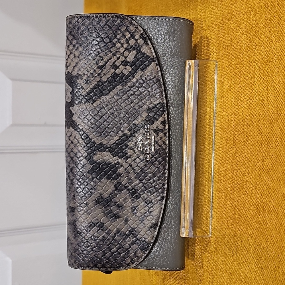 Coach Slim Envelope Wallet Python Leather Silver … - image 1